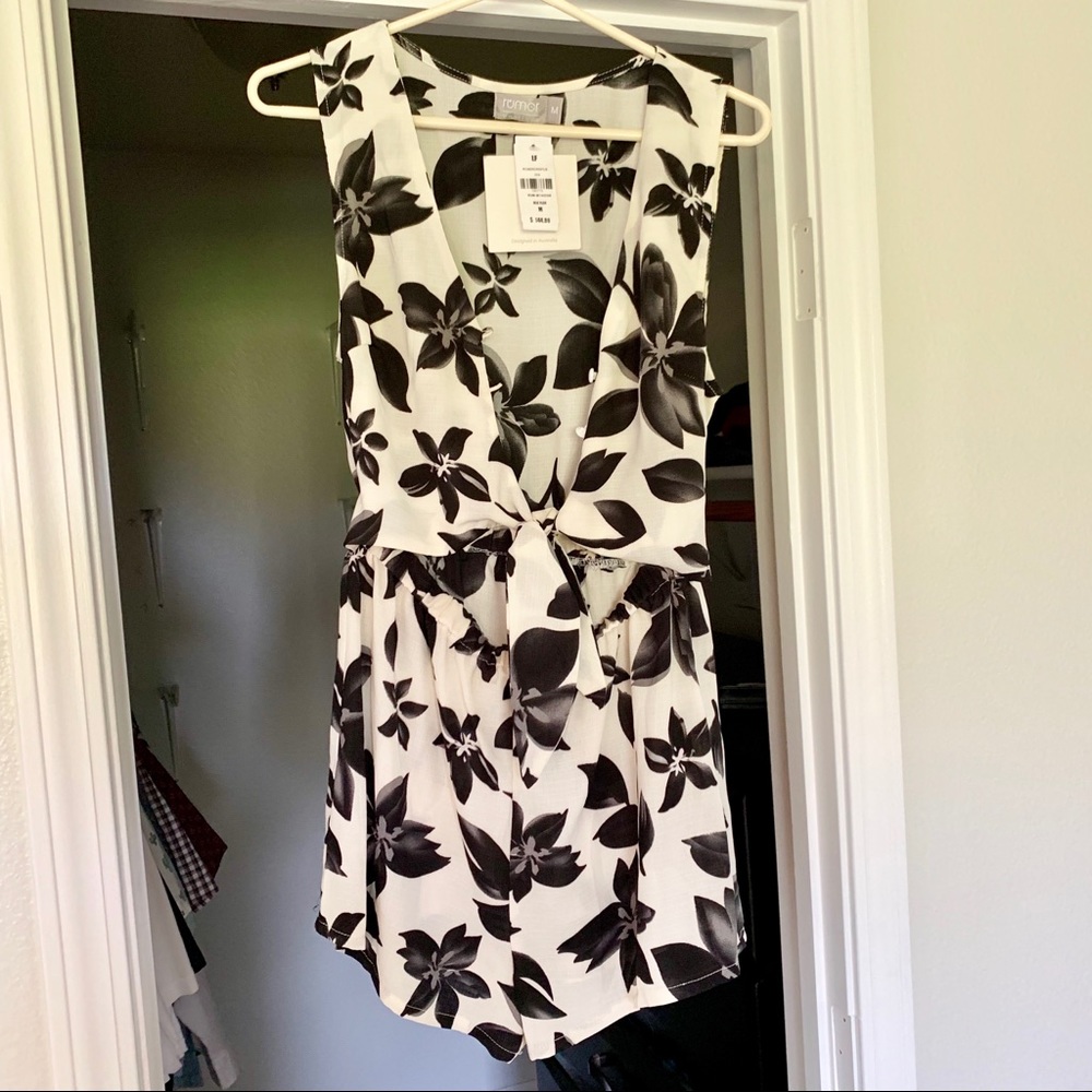 NWT Rumor by LF black and white floral romper